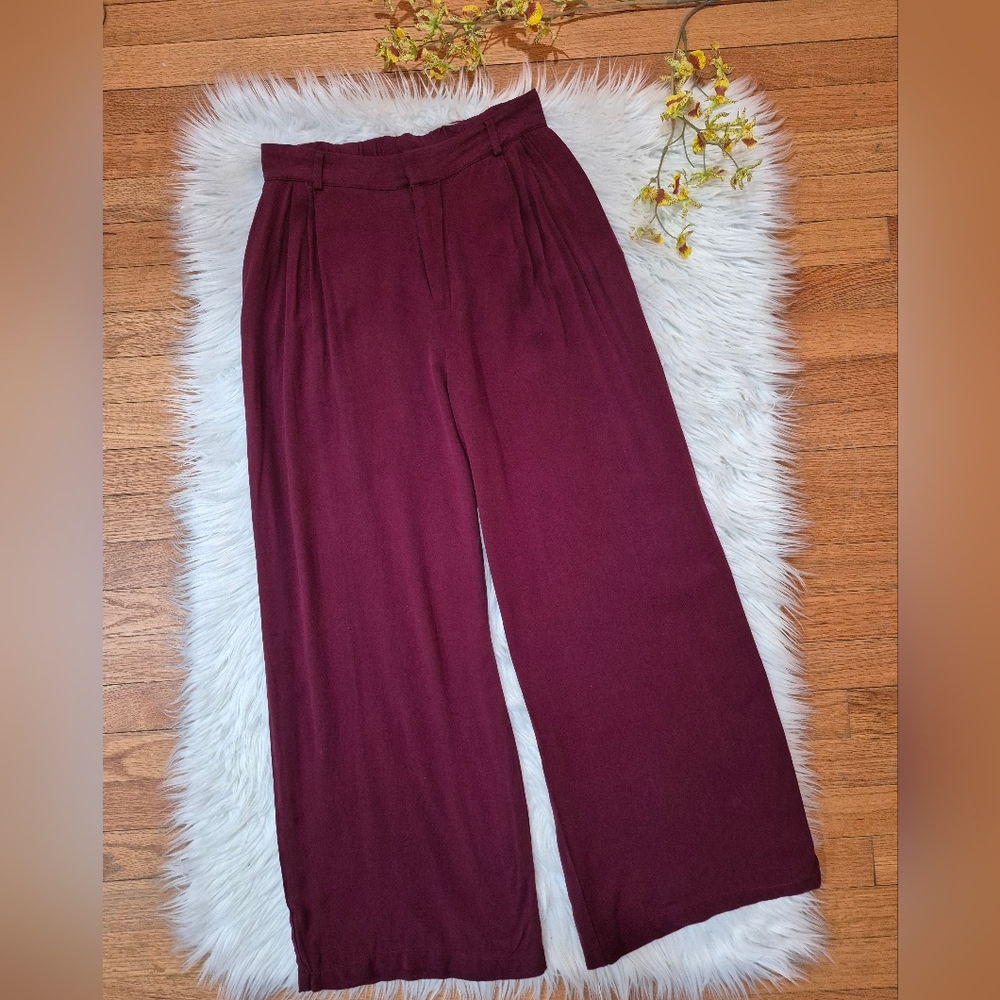 HYFVE Burgundy Wide-Leg Trousers Size S.